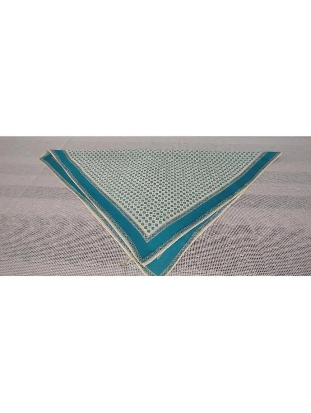Vintage 1950s Neck Scarf Tiny Tetris Squares Teal Turquoise Rayon Unisex Scarf